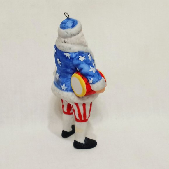 Patriotic Santa Christmas Ornament 1863 Style 3" Tom Tierney Ceramic Drum Doll - Picture 4 of 6